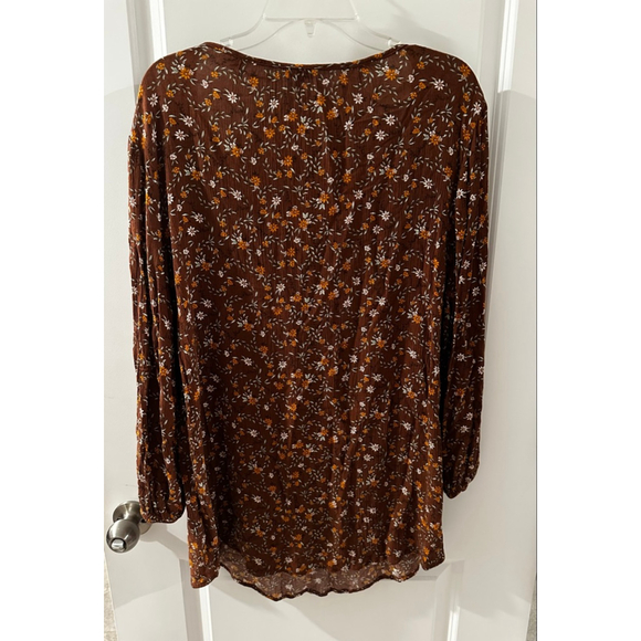 Sonoma XL Brown Orange Floral Long Sleeve Tunic Top - Picture 2 of 8